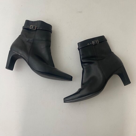 Hillard & Hanson Christine Ankle Boots Shoes Buckle Heel Pointed Toe Black - Picture 2 of 9